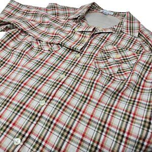 Pendleton Button Up Long Sleeve Shirt Size Large Women's Tan Red Plaid‎